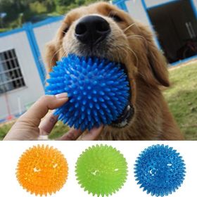 Pet Dog Toys Cat Puppy Sounding Toy Polka Squeaky Tooth Cleaning Ball TPR Training Pet Teeth Chewing Toy Thorn Balls Accessories (Color: Orange, size: M-9CM)