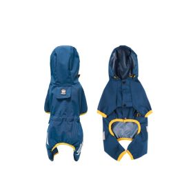 Dog raincoat all-inclusive four-legged waterproof poncho Teddy Bomei rainy pet clothes (Color: Blue, size: S)