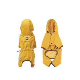 Dog raincoat all-inclusive four-legged waterproof poncho Teddy Bomei rainy pet clothes (Color: Yellow, size: S)