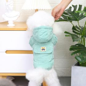 Dog warm clothing; Autumn and winter clothes New cotton padded clothes Teddy pet clothes Winter plush corduroy pull loop two leg cotton padded clothes (colour: Starter Edition - Green, size: Xl)