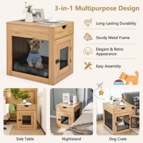 Furniture Style Dog Kennel with Drawer and Removable Dog Bed (Color: Natural)