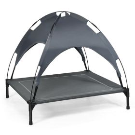 Portable Elevated Outdoor Pet Bed with Removable Canopy Shade (Color: Gray)